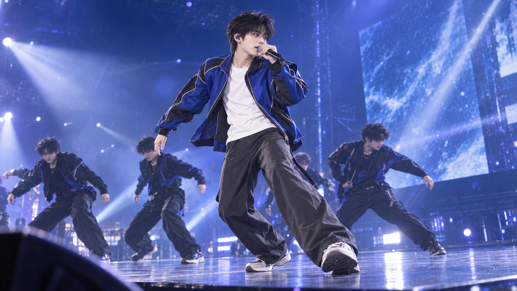 ステージで歌いながら踊るYUSHIN